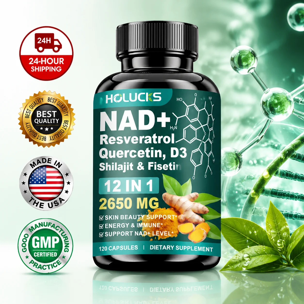Health Wellness & Psychology - مكمل NAD+ عالي الفعالية، مع الكيرسيتين